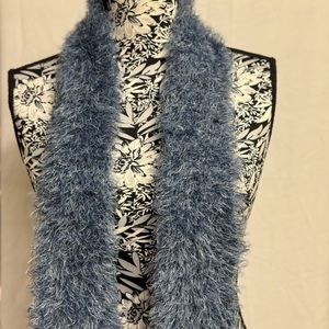Scarf- Hand knitted scarf. Blue Fun Fur yarn NWOT handmade